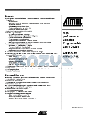 ATF1504AS-10JC44 datasheet - High performance Complex Programmable Logic Device
