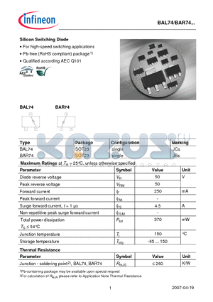 BAL74 datasheet - Silicon Switching Diode