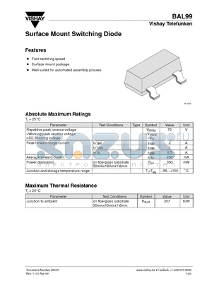 BAL99 datasheet - Surface Mount Switching Diode