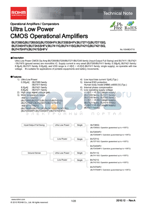 BU7411SG datasheet - Ultra Low Power CMOS Operational Amplifiers