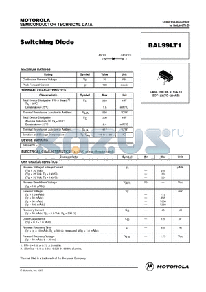 BAL99LT1 datasheet - CASE 318-08, STYLE 18 SOT-23 (TO-236AB)