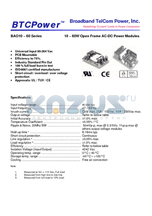 BAO10-60 datasheet - 10 ~ 60W Open Frame AC-DC Power Modules