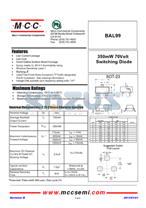 BAL99_13 datasheet - 350mW 70Volt Switching Diode