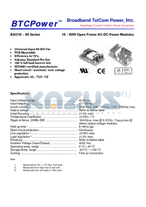 BAO10-UAC-3.3 datasheet - 10 ~ 60W Open Frame AC-DC Power Modules