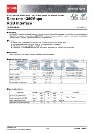 BU7963GUW-E2 datasheet - Data rate 1350Mbps RGB Interface
