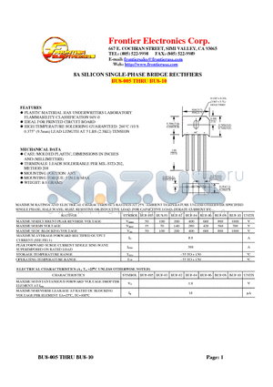 BU8-01 datasheet - 8A SILICON SINGLE-PHASE BRIDGE RECTIFIERS