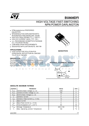 BU808 datasheet - HIGH VOLTAGE FAST-SWITCHING NPN POWER DARLINGTON