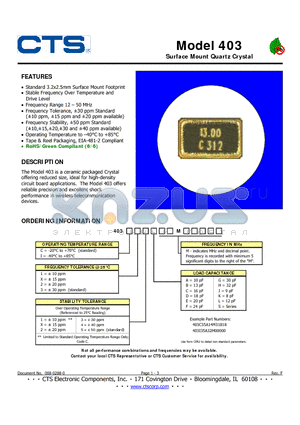 403C22GM datasheet - Surface Mount Quartz Crystal