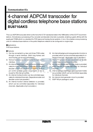 BU8710AKS datasheet - 4-channel ADPCM transcoder for digital cordless telephone base stations