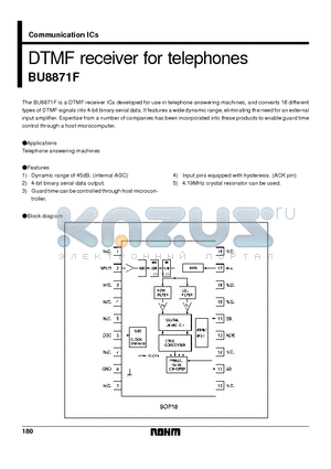 BU8871F datasheet - DTMF receiver for telephones