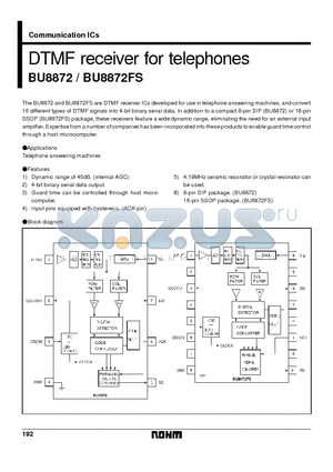 BU8872FS datasheet - DTMF receiver for telephones