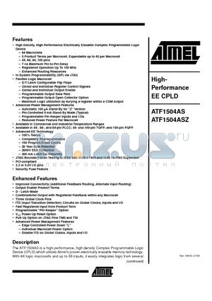 ATF1504ASZ-25JC68 datasheet - High- Performance EE CPLD