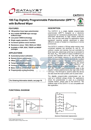 CAT5111ZI-50-G datasheet - 100-Tap Digitally Programmable Potentiometer (DPP) with Buffered Wiper