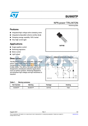 BU900TP datasheet - NPN power TRILINTON