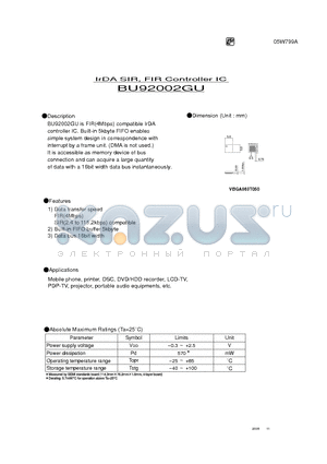 BU92002GU datasheet - IrDA SIR, FIR Controller IC