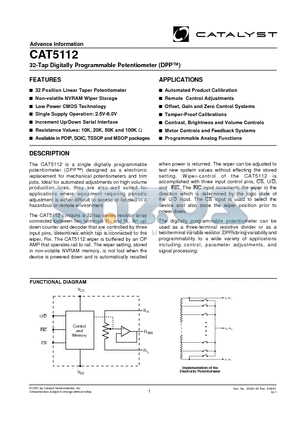 CAT5112R-10TE13 datasheet - 32-Tap Digitally Programmable Potentiometer (DPP)