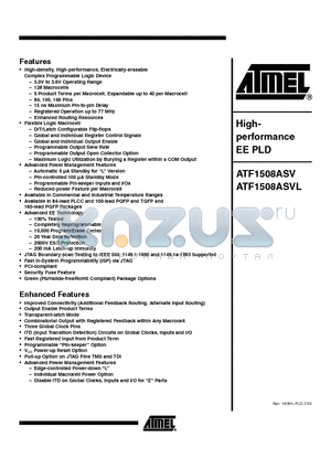 ATF1508ASV-15AI100 datasheet - Highperformance EE PLD