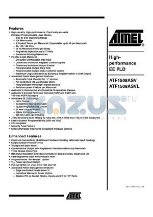 ATF1508ASV-15QI160 datasheet - Highperformance EE PLD