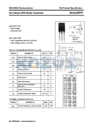 BU932RPFI datasheet - isc Silicon NPN Power Transistor