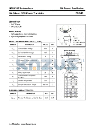 BU941 datasheet - isc Silicon NPN Power Transistor