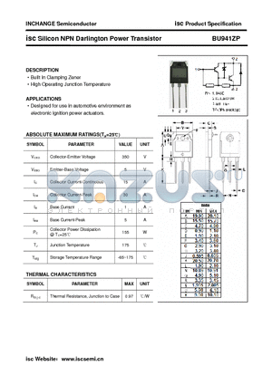 BU941ZP datasheet - isc Silicon NPN Darlington Power Transistor
