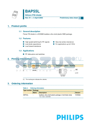 BAP55L datasheet - Silicon PIN diode