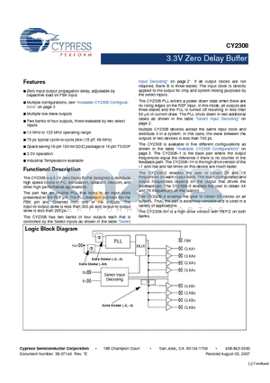 CY2308ZXI-1H datasheet - 3.3V Zero Delay Buffer