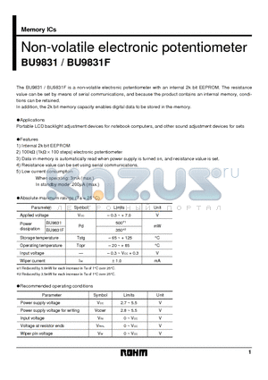 BU9831 datasheet - Non-volatile electronic potentiometer