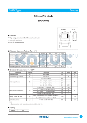 BAP70-02 datasheet - Silicon PIN diode