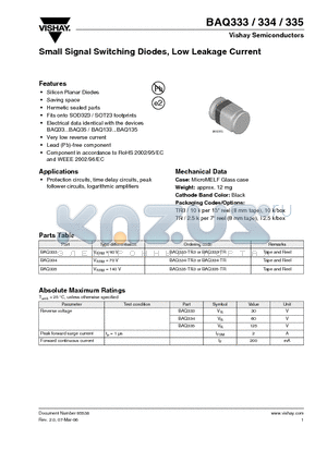 BAQ334 datasheet - Small Signal Switching Diodes, Low Leakage Current