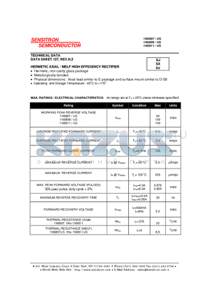 1N5807US datasheet - HERMETIC AXIAL / MELF HIGH EFFICIENCY RECTIFIER