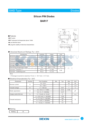 BAR17 datasheet - Silicon PIN Diodes