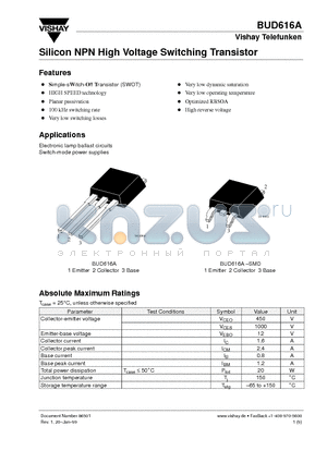 BUD616A datasheet - Silicon NPN High Voltage Switching Transistor