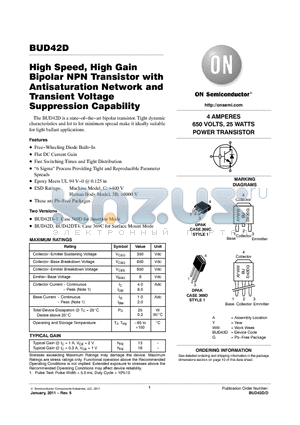 BUD42DT4G datasheet - High Speed, High Gain Bipolar NPN Transistor