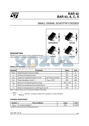 BAR43A datasheet - SMALL SIGNAL SCHOTTKY DIODES