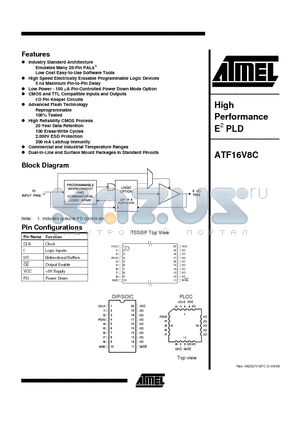 ATF16V8C-5JC datasheet - High Performance E2 PLD