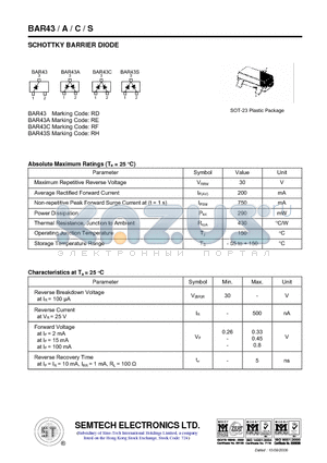 BAR43C datasheet - SCHOTTKY BARRIER DIODE