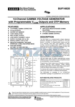 BUF16820AIDAPR datasheet - 14-Channel GAMMA VOLTAGE GENERATOR with Programmable VCOM Outputs and OTP Memory