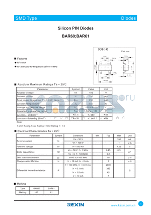 BAR60 datasheet - Silicon PIN Diodes