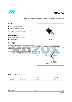 BUF410A datasheet - High voltage fast-switching NPN power transistor