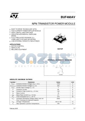 BUF460AV datasheet - NPN TRANSISTOR POWER MODULE