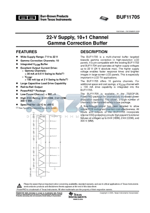 BUF11705 datasheet - 22 - V Supply, 10  1 Channel Gamma Correction Buffer
