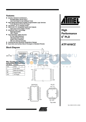 ATF16V8CZ-12PC datasheet - High Performance E2 PLD