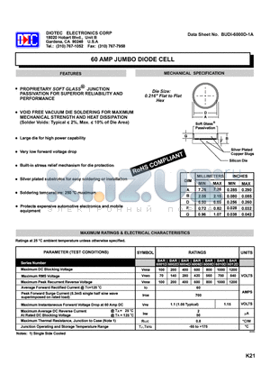 BAR6010D datasheet - 60 AMP JUMBO DIODE CELL