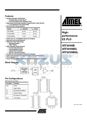 ATF20V8B-10JI datasheet - Highperformance EE PLD