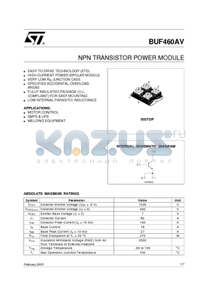 BUF460AV_03 datasheet - NPN TRANSISTOR POWER MODULE