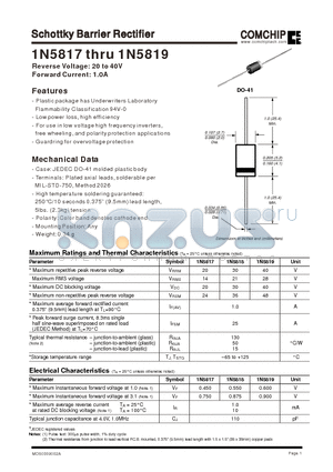 1N5817 datasheet - Schottky Barrier Rectifier