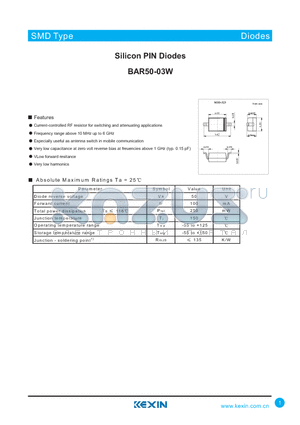 BAR50-03W datasheet - Silicon PIN Diodes