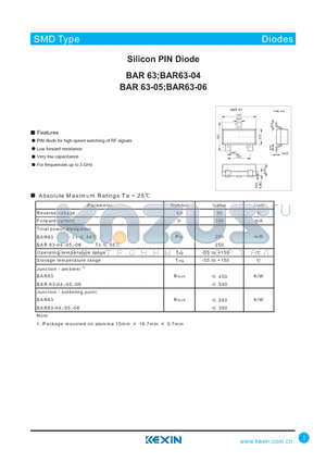 BAR63-05 datasheet - Silicon PIN Diode