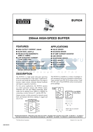 BUF634UE4 datasheet - 250mA HIGH-SPEED BUFFER